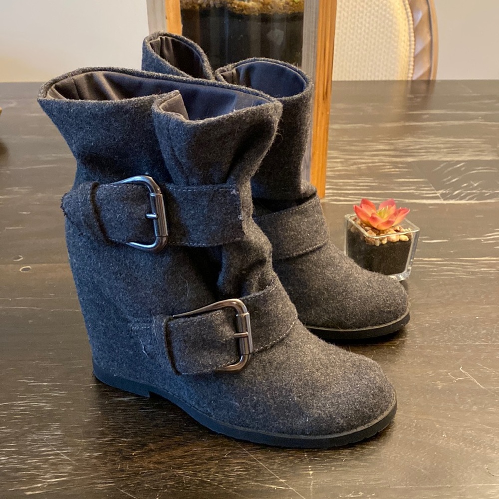 MIA Gray Ankle Boots with Buckle Detail